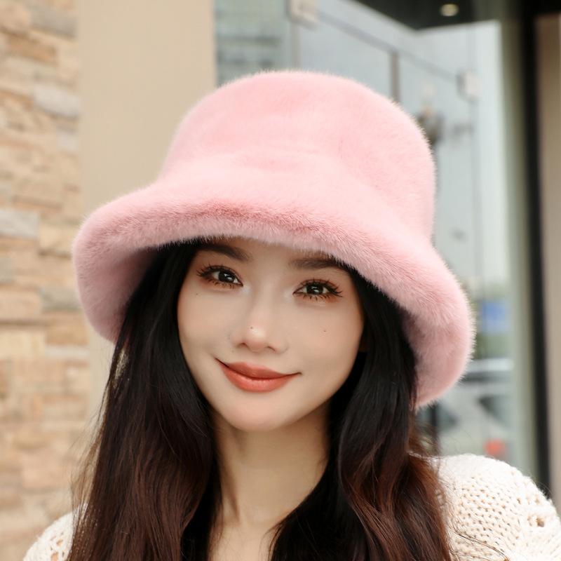 Hat Winter Women's Plush Bucket Hat Autumn and Winter New Warm Imitation Mink Rabbit Fluff Bucket Hat Basin Hat