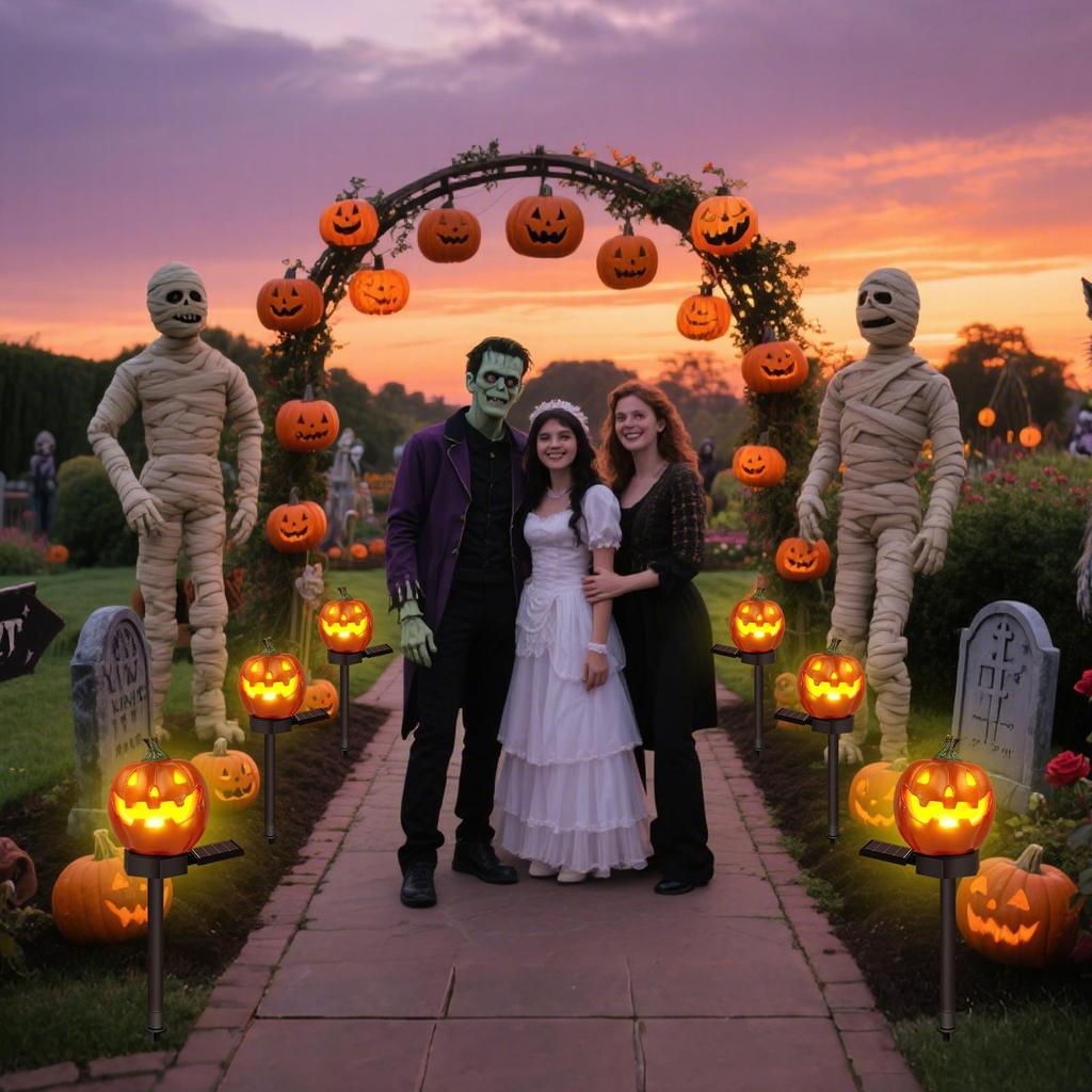 Solar Stake Lights Outdoor Pumpkin Design Garden Lights Halloween Ground-Stick Pumpkin Lanterns For Outdoor Lawn Parking