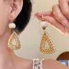 Beach Jewelry Bohemian Drop Earrings Round Geometric Earrings Rattan Weave Earrings  Women
