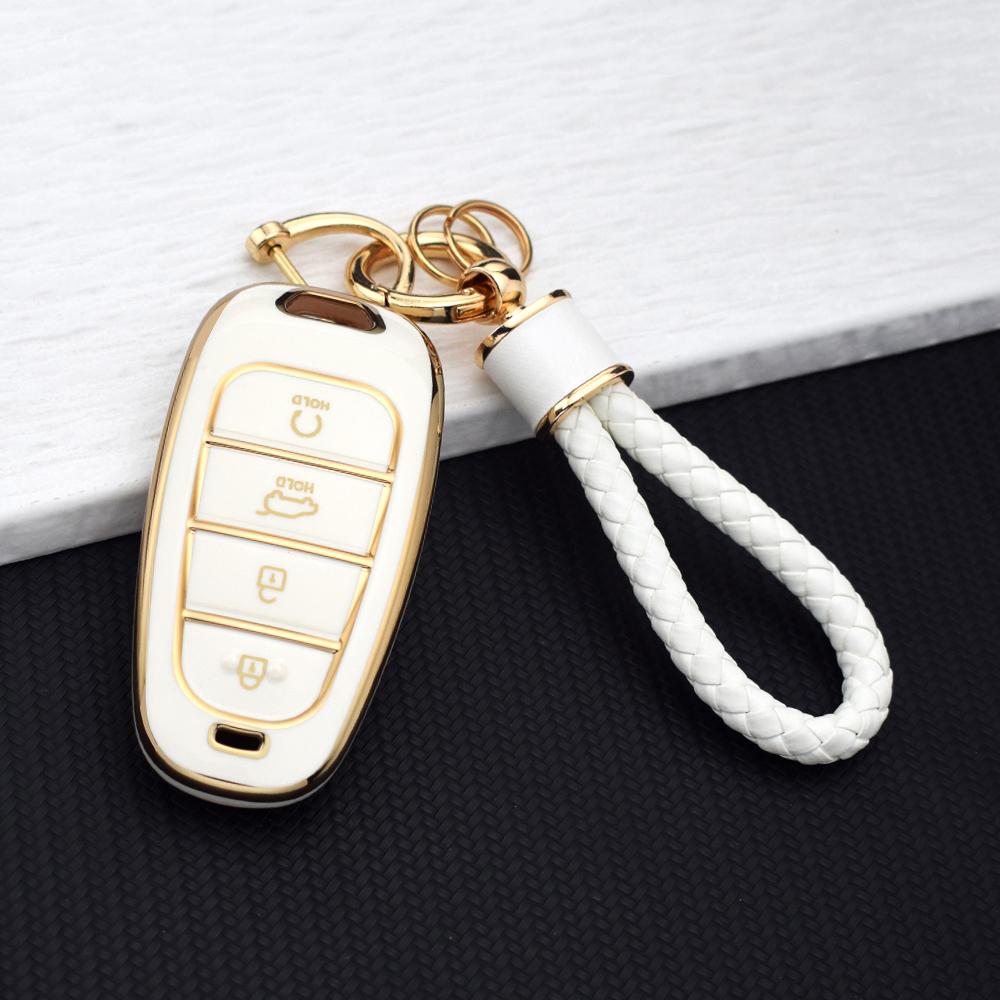 4 Tasten TPU Auto Schlüsselabdeckung Halter Schale für Hyundai Tucson Sonata Solaris Hybrid Nexo NX4 Santafe Auto DN8 Schlüsseltasche Schlüsselanhänger
