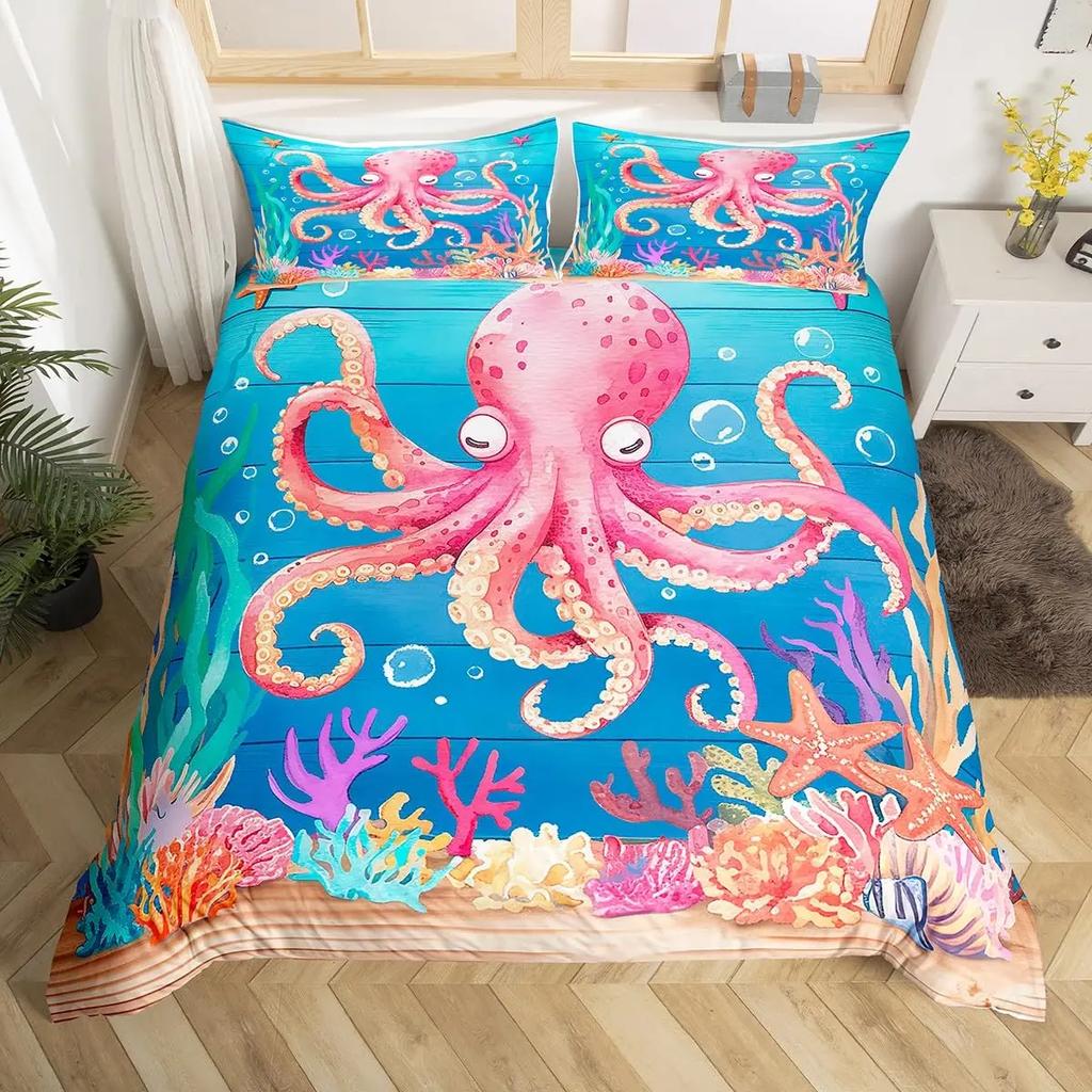 Octopus Bedding Set Twin Octopus Tentacles Bed Duvet Cover Sea Animals Comforter Cover Ocean Theme Quilt Cover With 2 Pillowcase