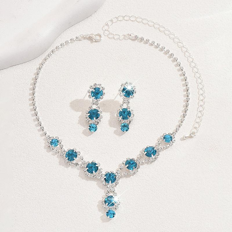 Jewelry Necklace Set  Exquisite Elegant Red/Blue/Silver Etc/Zircon  Necklace Bracelet With Earrings