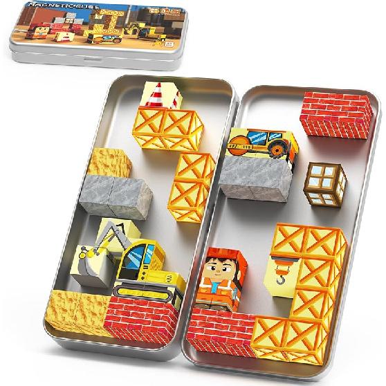 Mini Magnetic Blocks, Travel Magnet Building Blocks for Toddlers, 35 PCS Magnetic Building Toys with Portable Iron Box STEM Educational Magnet Toys Kids Edition