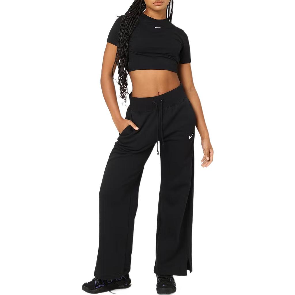 Nike Womens Phoenix Fleece High Waisted Wide Leg Sweatpants Black/Sail Women Streetwear DQ5615-010