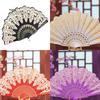 Cute Ethnic Dance Golden Tone Hand Held Flower Fan