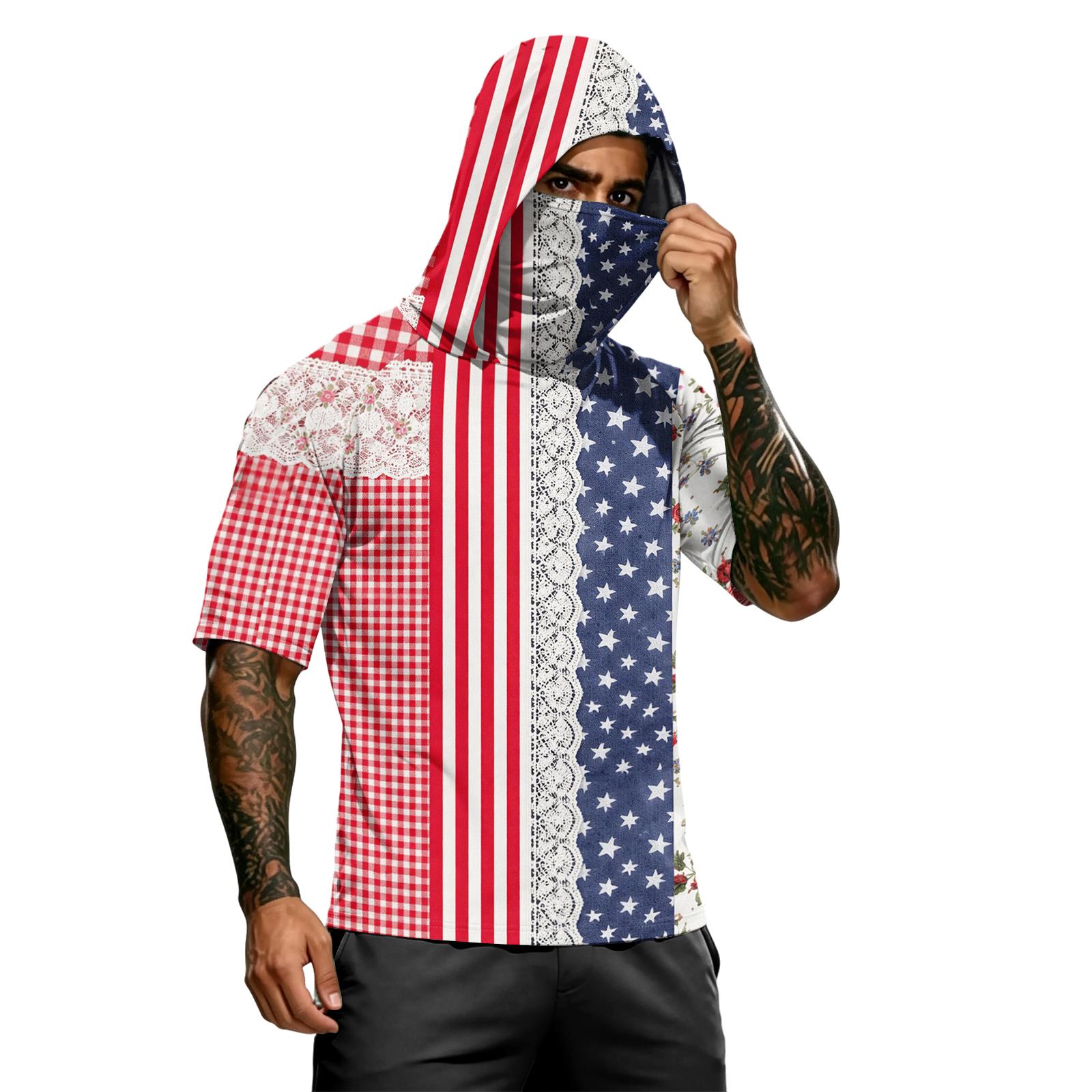

Men s Summer Independence Day Color Block Quick Dry Short Sleeve Tee, UPF 0+ UV Block Fishing & Sports Sun Hoodie XL рожевий