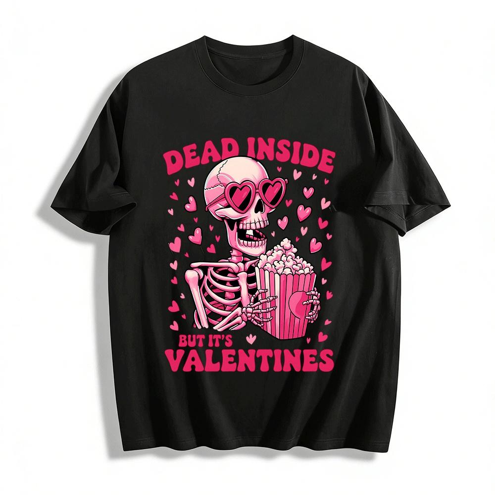 Dead Inside But Its Valentines Pink Skeleton Popcorn Graphic Tee Pure cotton T-shirt XXS