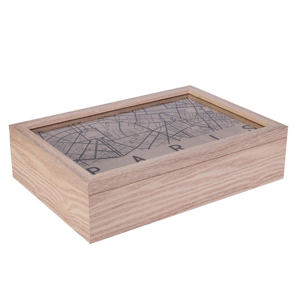 Les Trésors De Lily [A1659] - 'Paris' Black Beige Wooden Storage Box - 24x16x6 Cm