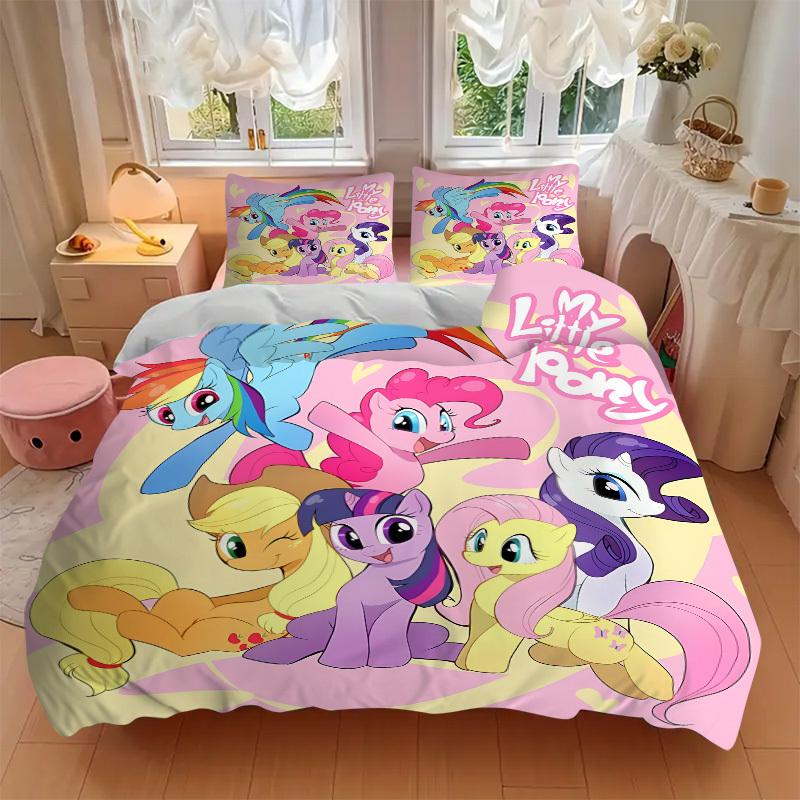 3pcs bedding set My Little Pony Includes 1 Comforter + 2 Pillowcases, Without Pillow Inserts, Soft Comfortable,a0910254