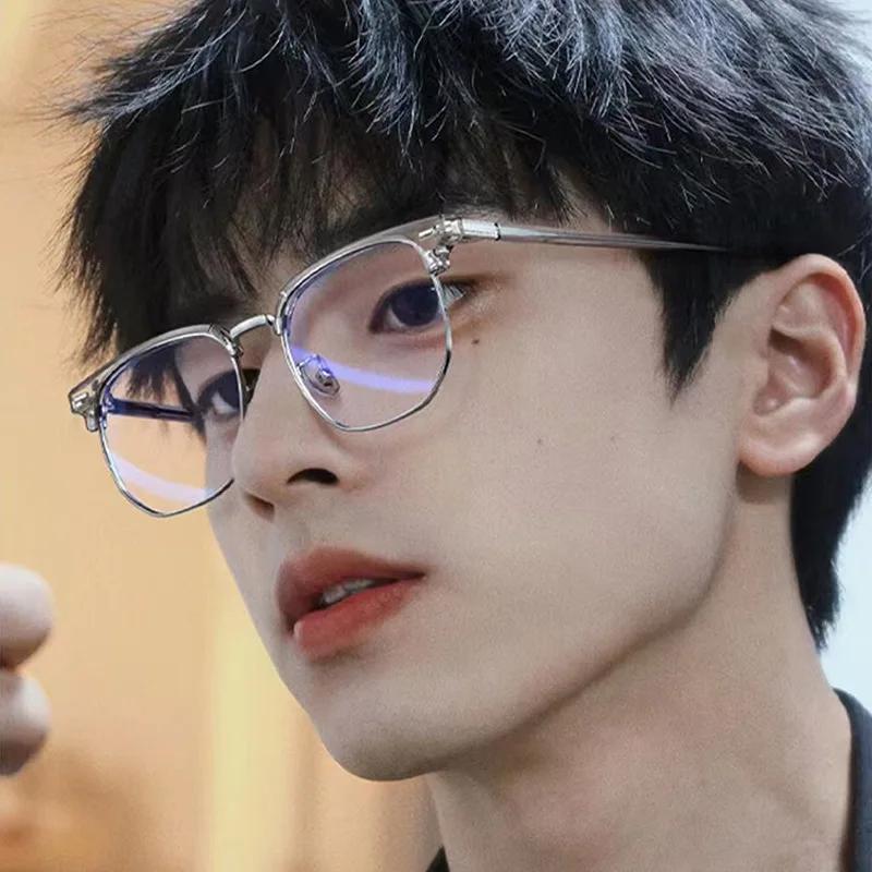 Fashion Unisex Square Plain Glasses for Men Women Metal Frame Glasses Polygon Eyeglasses Gentle Black Anti Blue Light Glasses