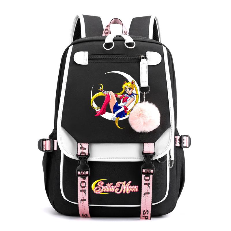 Sailor Moon Cute Anime Printed Student School Bag USB Interface Large Capacity Canvas Bag Computer Bag