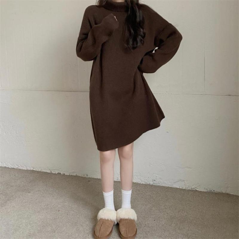 Autumn and winter new loose and lazy style turtleneck pullover women's fashion versatile medium and long inner dress