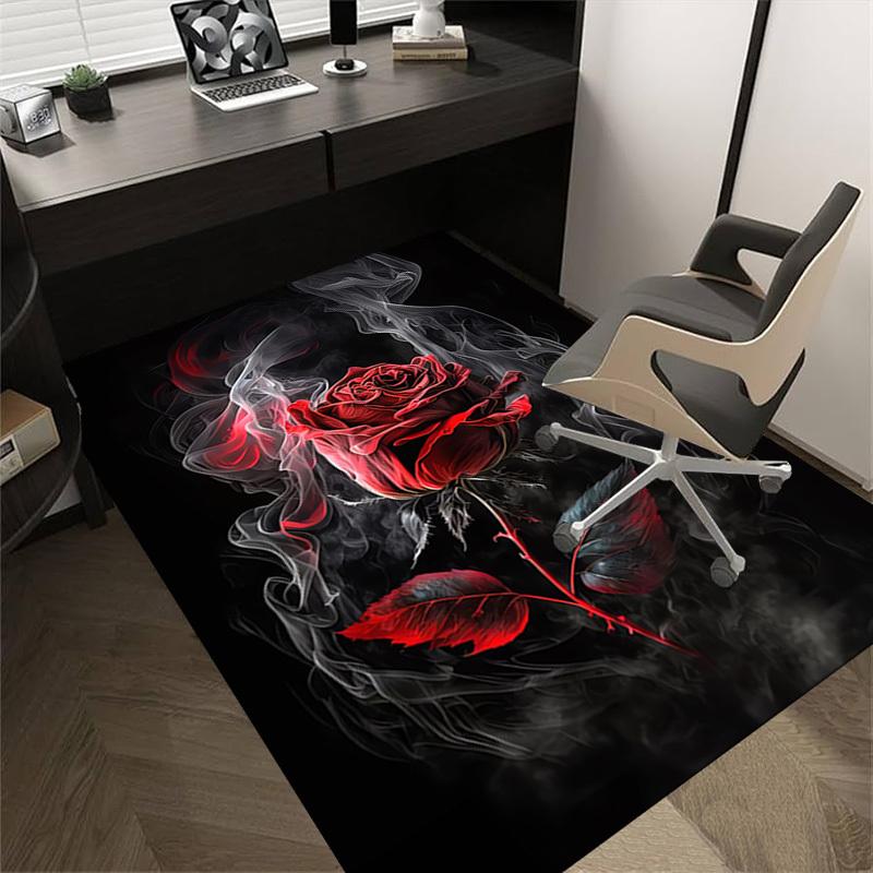 1pc Smoky Rose Themed Rug for Home Decor, Non-slip Office Carpet, Chair Mat, Outdoor Mat, Christmas and Halloween Gifts-0731047