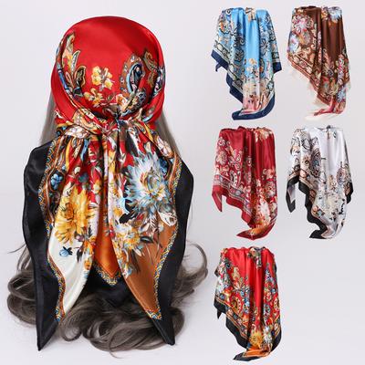 90cm Turban Cashew Flower Scarf Women's Silk Large Square Scarf Ethnic Shawl Silk Scarf Fashion