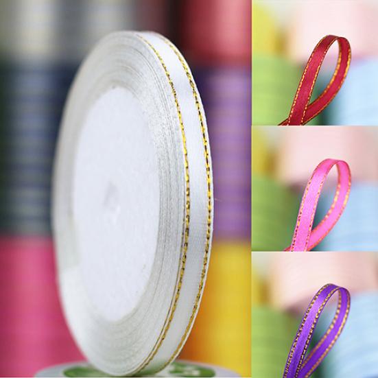 1 Roll 25 Yard 6mm Wide Golden Tone Rimmed Stain Ribbons Wedding Birthday Decor