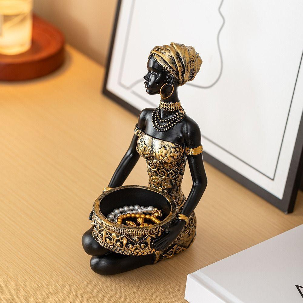 Tribal Design African Women Storage Tray Resin Jewelry Holder African Sculpture  Office