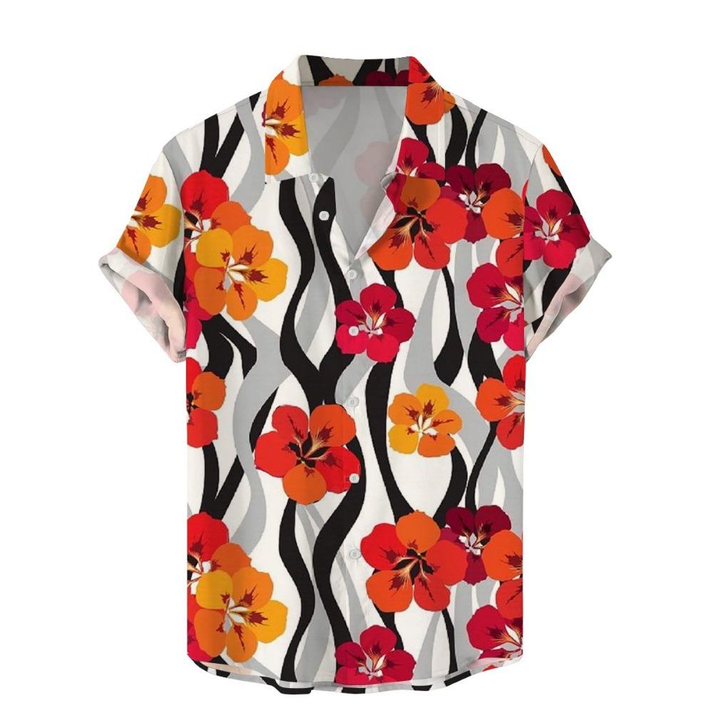 Cămașă bărbați, model de plante tropicale, imprimare 3D, topuri, vară, casual, cămașă de vacanță, cu nasturi, rever, mâneci scurte, îmbrăcăminte unisex