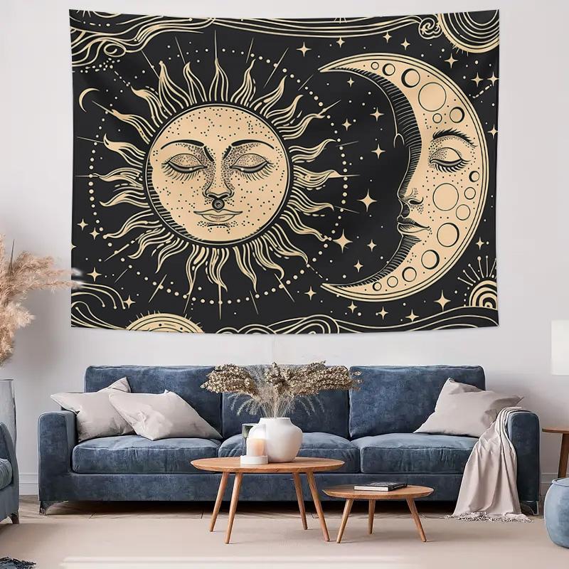 Starry Sky Dream Wall Hanging  Home Decor Tapestry Featuring Sun and Moon Patterns