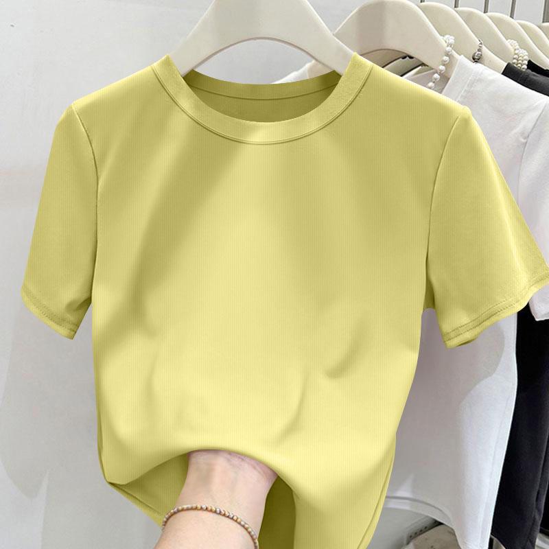 Damen Sommer T-Shirt im koreanischen Stil, schmal geschnitten, gerippt, Raglan, kurzärmelig