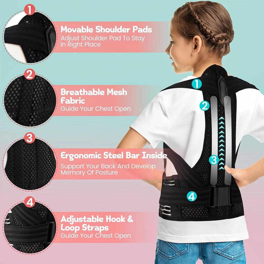 Adjustable Back Posture Corrector For Kids Teens With Soft Shoulder Pads Belts Upper Back Brace Clavicle Support