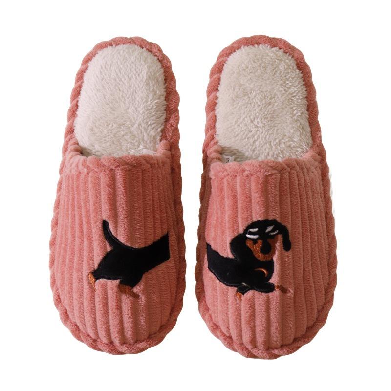 Simple fun cute black dachshund home cotton slippers creative striped cotton slippers
