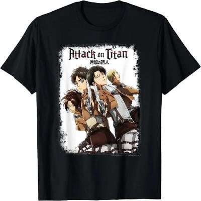Attack On Titan Group Swords with Logo T-Shirt Men Clothing Anime Tshirt Streetwear Camisetas Ropa Hombre