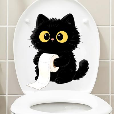 Klebe-WC-Sticker, Wandaufkleber mit schwarzem Katzenmotiv, Wasserdichter Dekorationsaufkleber ohne Kleberückstände, Einfach anzubringen und zu entfernen, Badezimmerdekoration