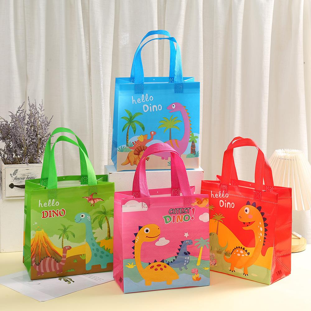 

12pcs Cartoon Dinosaur Non-Woven Tote Bags Dino Reusable Grocery Bag Baby Shower Kid Birthday Party Decorations Snacks Gift Bags 22x11x23cm