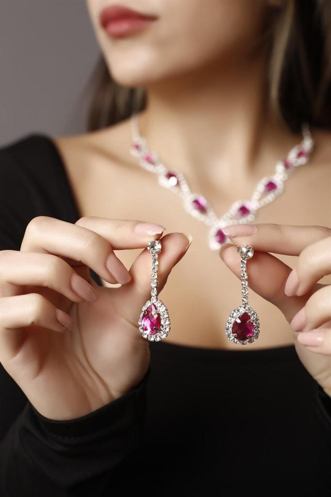 Sada náhrdelníku a náušnic z postříbřeného kamene Hurrem Set pro zvláštní příležitosti Svatební sada Choker