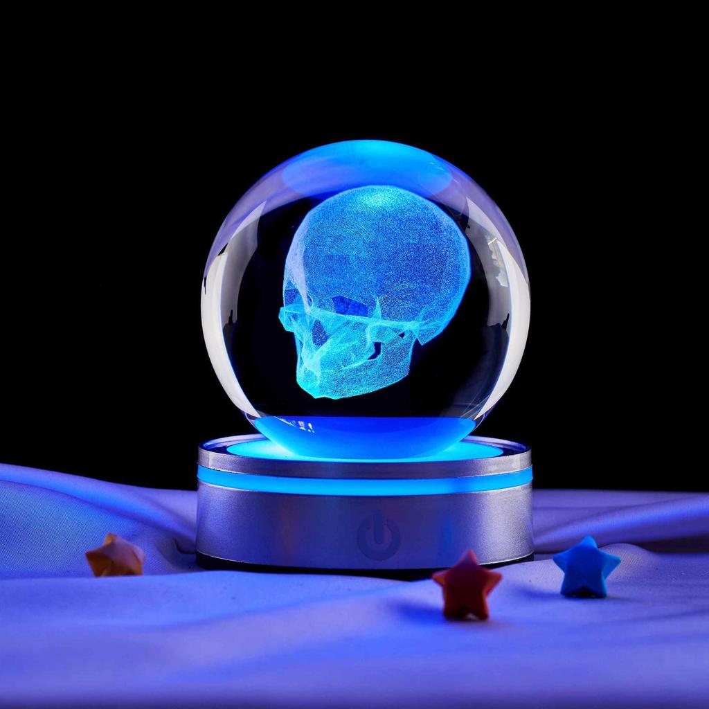 Skull Bluetooth Stand with Luminous Crystal Ball Night Light Decoration