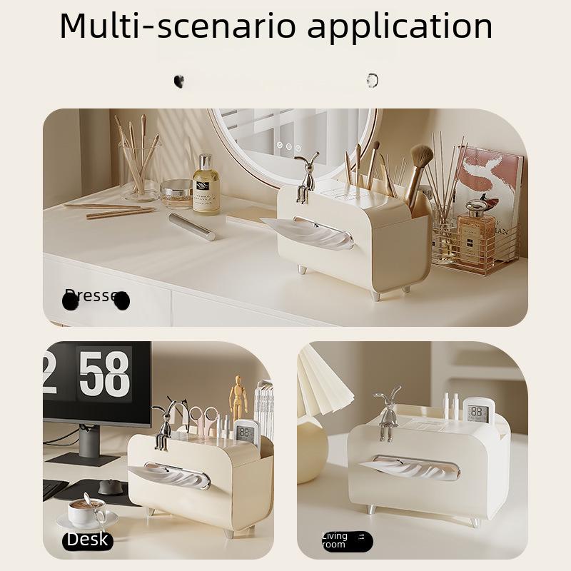 Cream Style Multifunctional Tissue Box with Remote Holder for Living Room