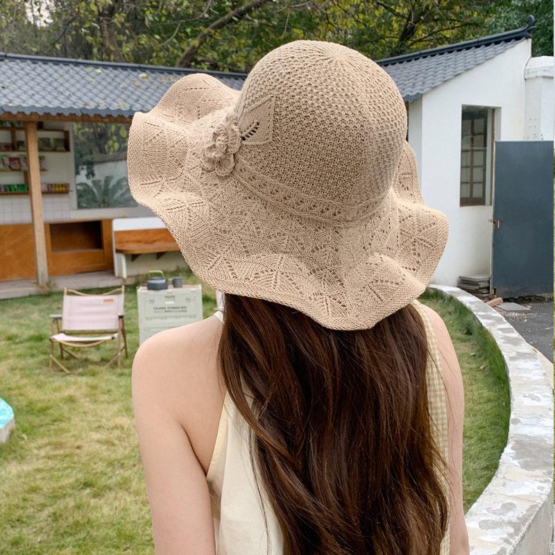 Sun Protection Flower Straw Hat Hollow Breathable Basin Cap Women Visors For Outdoor Travel Beach