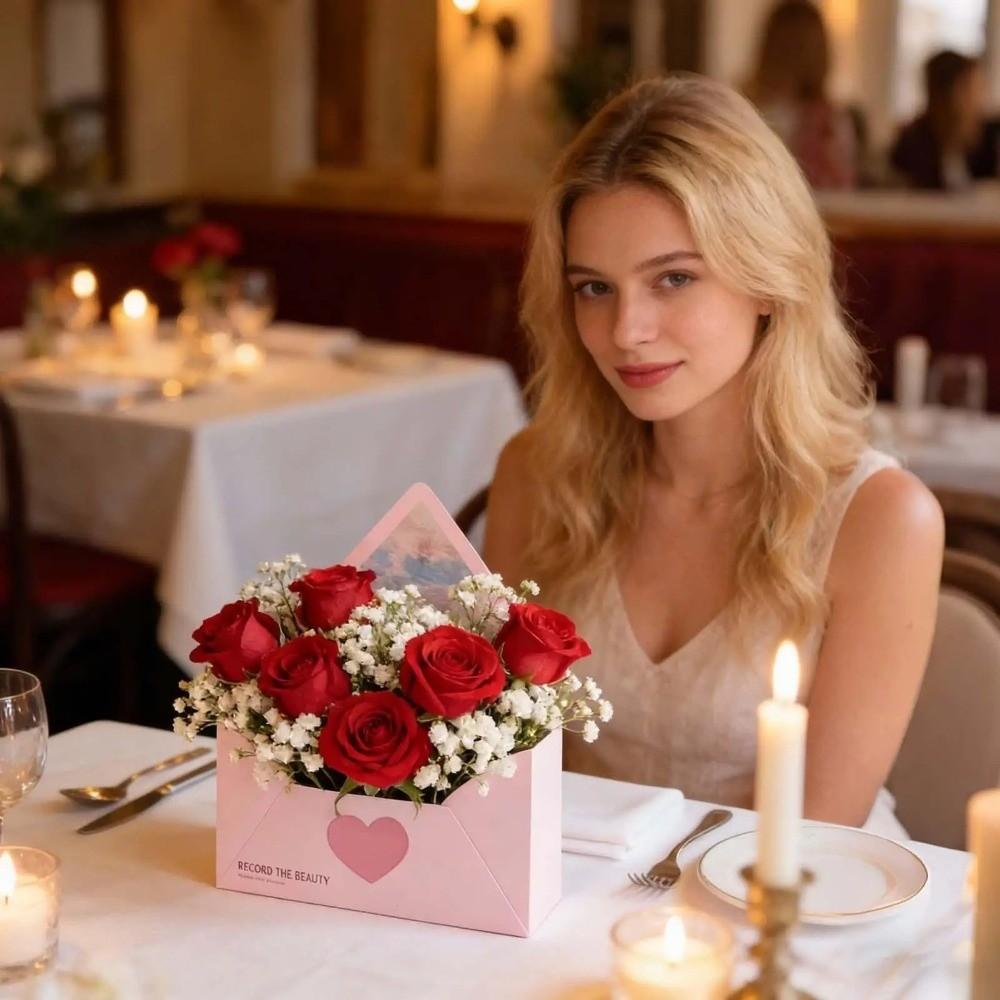 5 Pieces Portable Envelope Floral Box Romantic Gift Wrapping Box Bouquet Packaging Box  Mother's Day