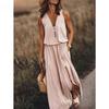 Vestido de verano para mujer, largo, sin mangas, informal, con cremallera, estampado de letras y cintura