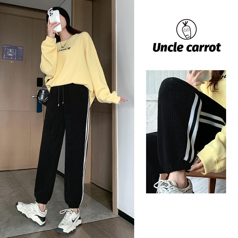 Corduroy autumn and winter sports high waist retro dad Harlan pants age-reducing casual loose versatile sweatpants leggings women
