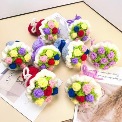 Creative DIY Crochet Rose Flower Keychain Plush Doll Accessories