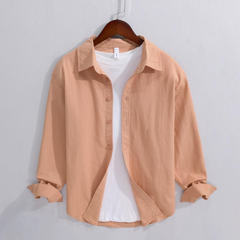 Long Sleeve 100cotton Man Shirts Spring and Summer Casual Tops Dress Shirt Lapel Collar Solid Color Button Shirt Simple Style Men Clothing