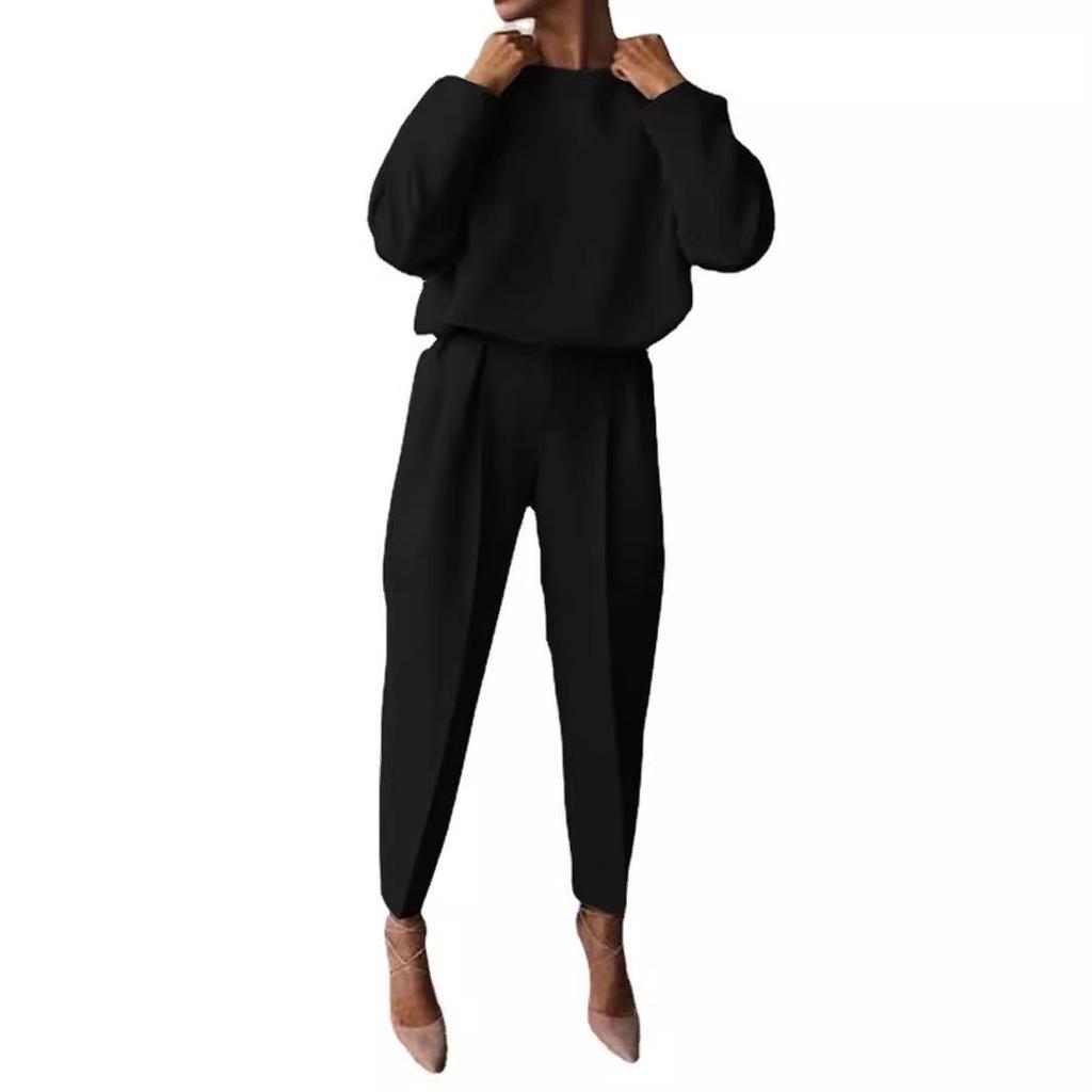 Women's Loose Solid Color Long-Sleeve Casual Two-Piece Suit
