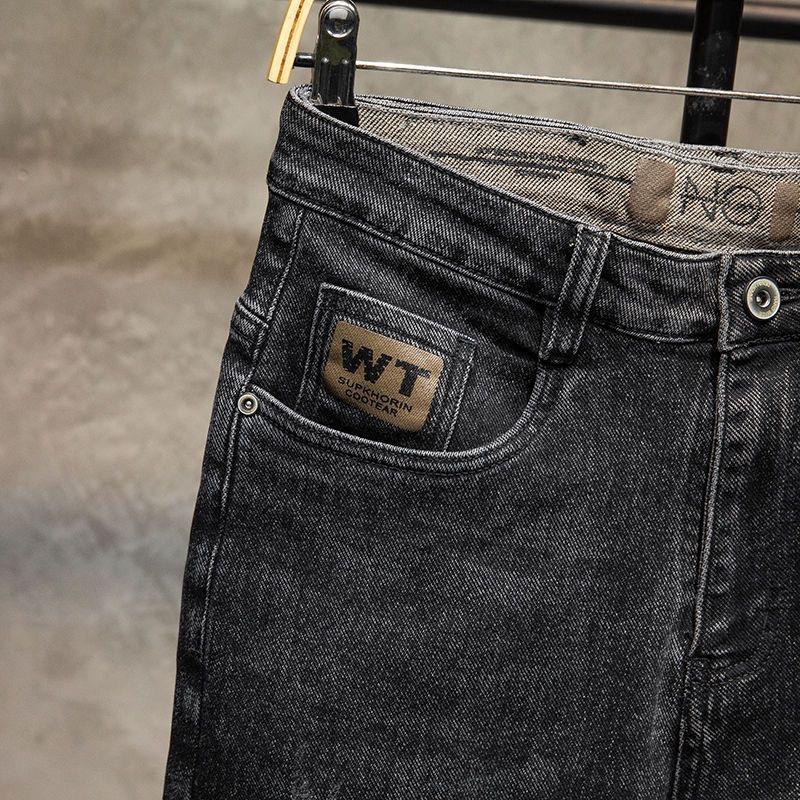 Calça jeans preta e cinza masculina, modelos de outono e inverno, calças justas de perna pequena, calças compridas casuais elásticas da tendência masculina