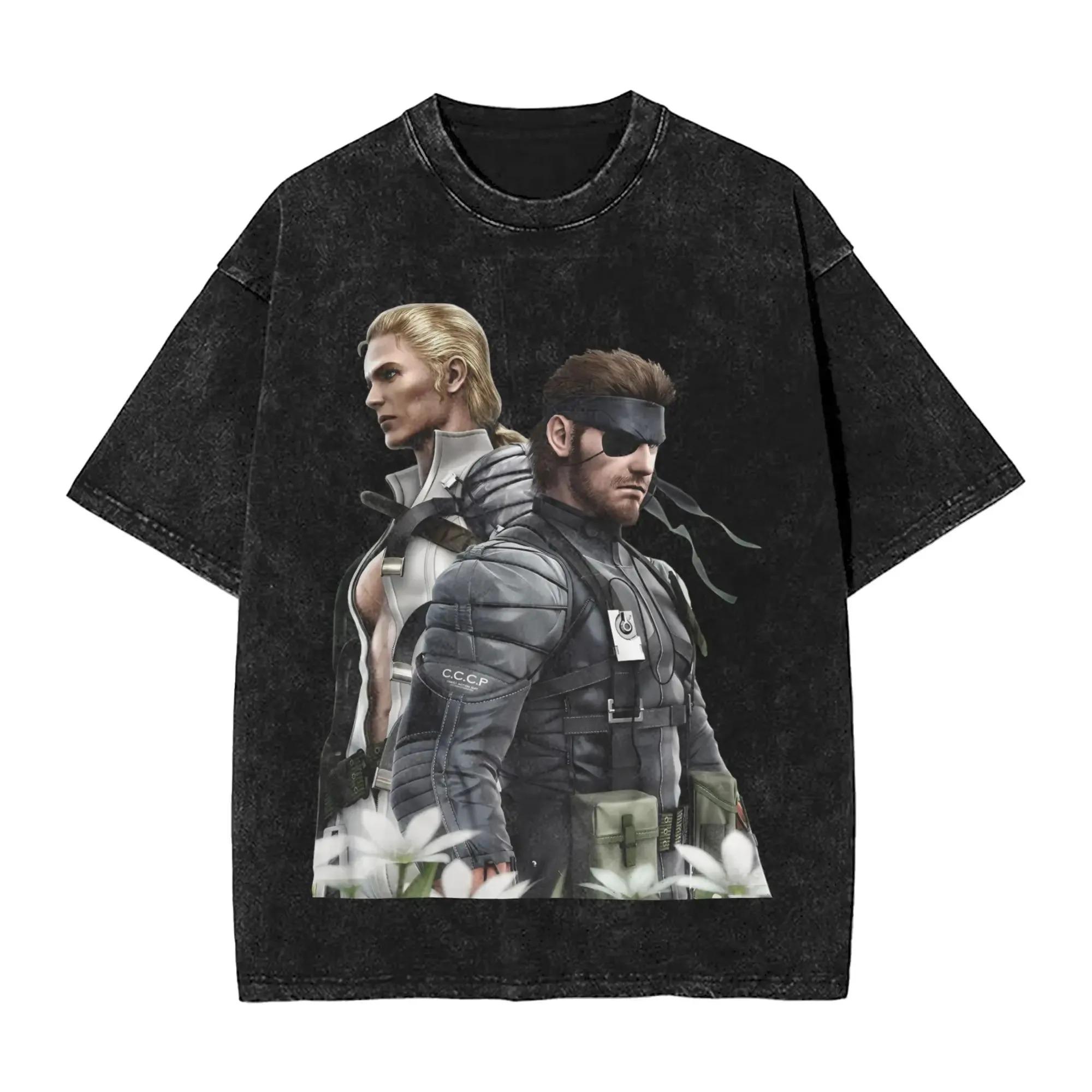

Футболка Metal Gear Solid 3 The Boss & Naked Snake Dual Legacy Vintage Acid Wash Oversized Black | Тактическая шпионская футболка для фанатов игр L