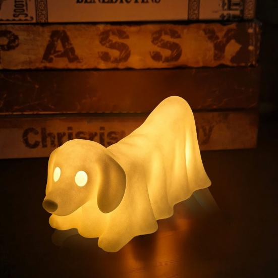 Halloween Ghost Dog Night Lamp Glowing Dachshund Pug French Bulldog Resin Statue Figurine Holiday Party Home Office Bedroom Decorative Lamp Dog Lovers