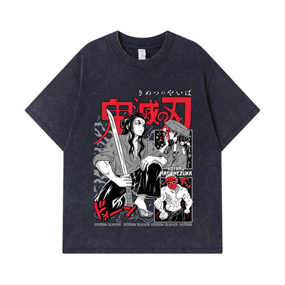 275 GSM Washed T-shirts 100% Cotton Demon Slayer V94 Haganezuka Print Unisex Heavy Cotton T Shirt