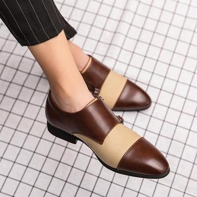 Spring and Summer Men's Fashion Double Buckle Pointed Monk Shoes Leather Shoes Brand New Men's Comfortable Casual Leather Shoes