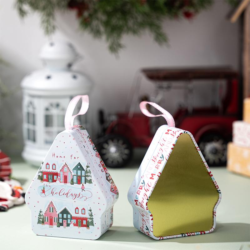 Christmas Decor Tinplate Box Storage Box With Lanyard Candy Biscuit Box Jewelry Storage Party Favors Christmas Tree Decoration