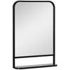 Wall Mirror with Metal Frame, Rounded Edges, 1 Shelf, 70 Cm X 10.2 Cm X 50 Cm, Black + Silver