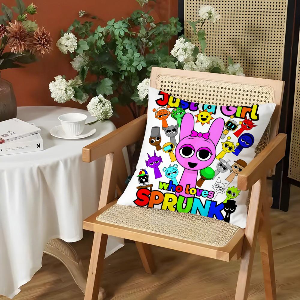 Game SSprunki fun Cushion Cover Silky Short Plush Invisible Zipper Dustproof Sofa Pillow Case for Home Decor