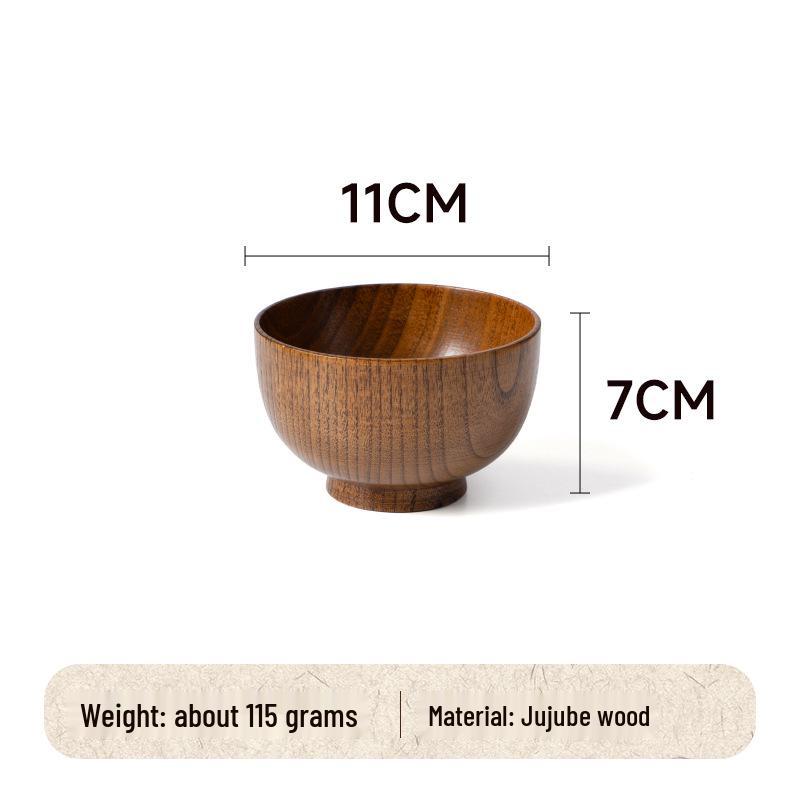 Natural Solid Wood Anti-Scald Jujube Bowl - Chinese Style Children's Rice & Noodle Bowl