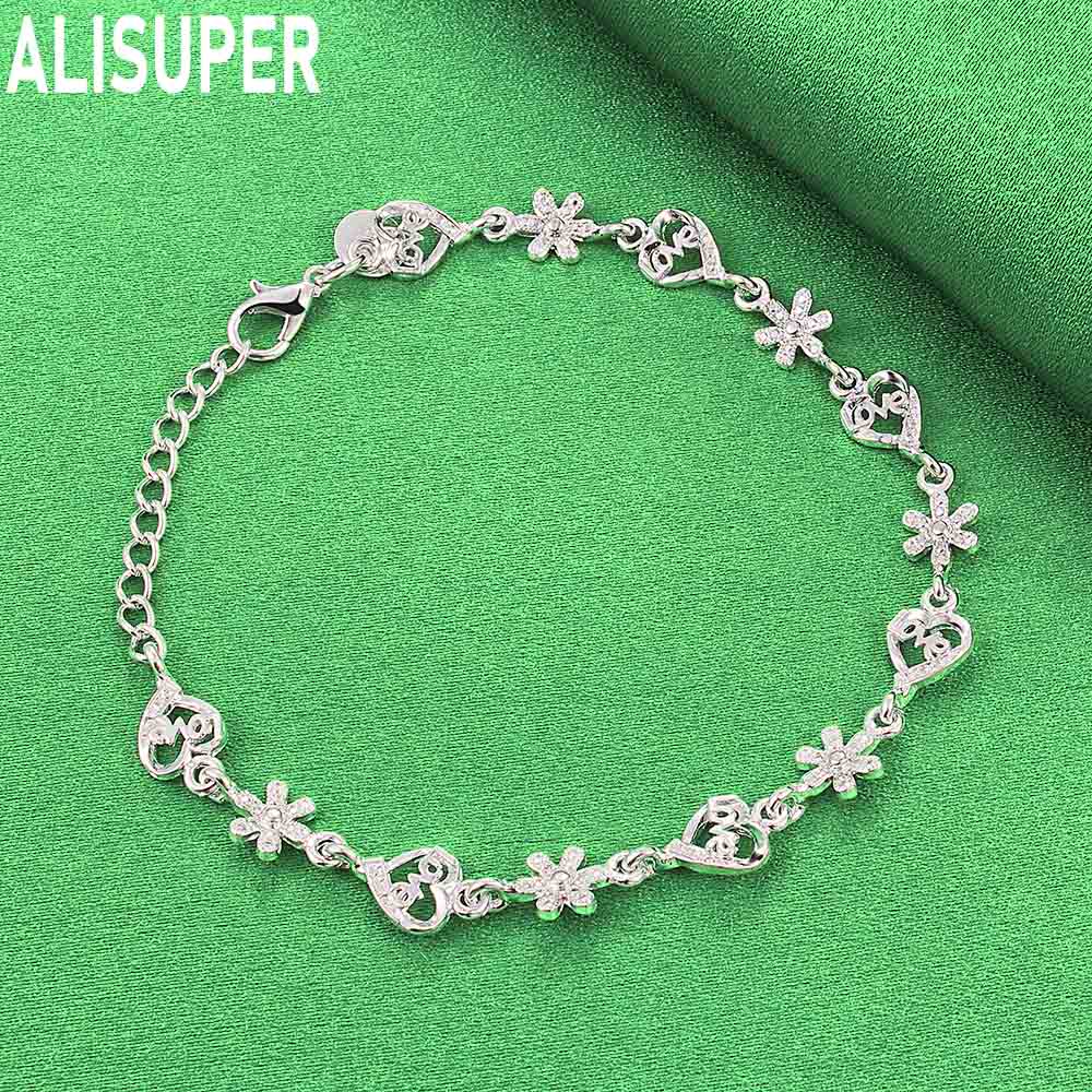 925 Sterling Silver AAA Zircon Heart Daisy Bracelet - Exquisite Gift Jewelry