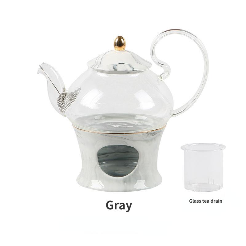Ceramic Stone Flower Teapot Set Glass Candle Heating Fruit Tea Pot