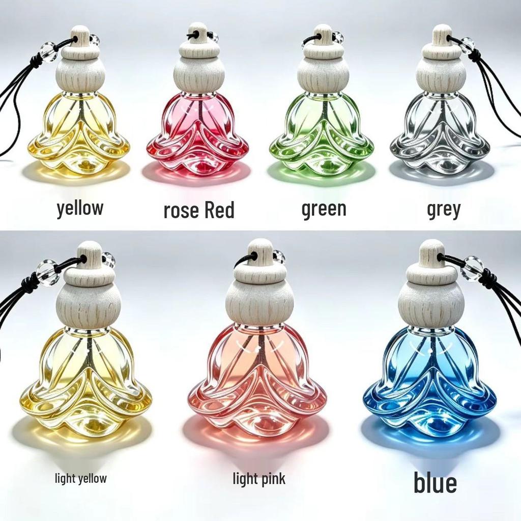 Rose Flower Car Air Freshener Essential Oil Ornament - Refillable Glass Pendant